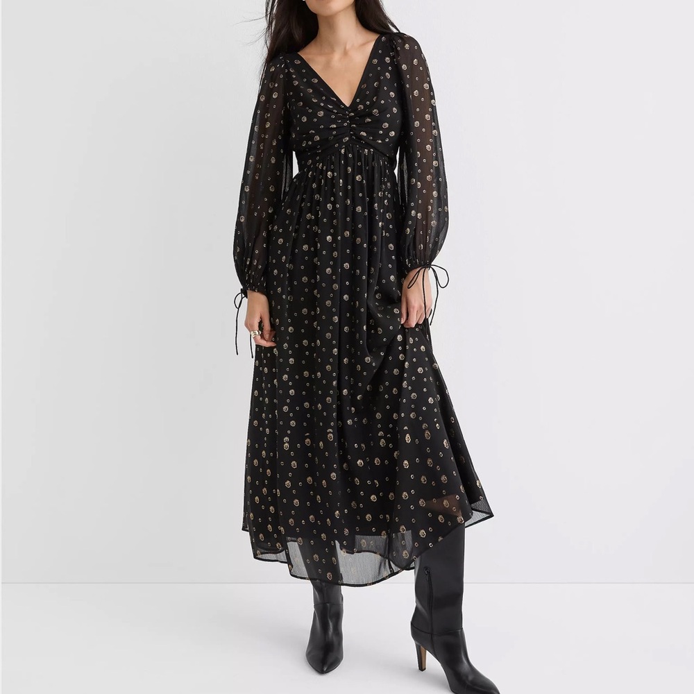 LOFT Black and Gold Long Sleeve Maxi Dress